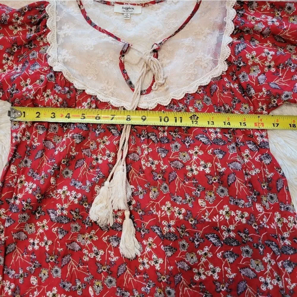 Hayden red floral peasant mini dress sz Small - Picture 8 of 13